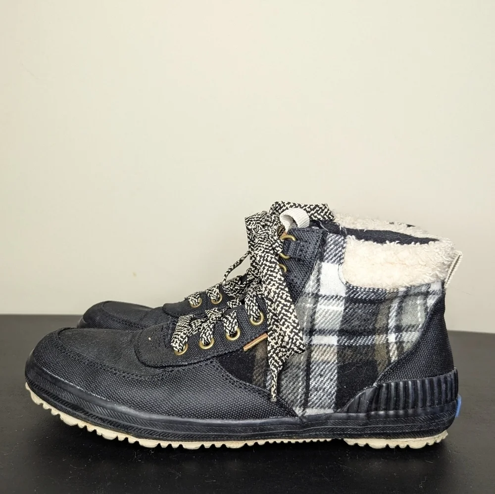 Keds Women's Scout III Rain Boot Water Resistant Insulated Black White Plaid 8